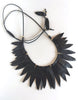 Black Leather Leaf Collar  with horn beads