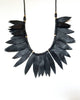 black leather leaf necklace  leather accessory , costume jewelry 