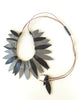 Black and pewter leather leaf collar with horn beads